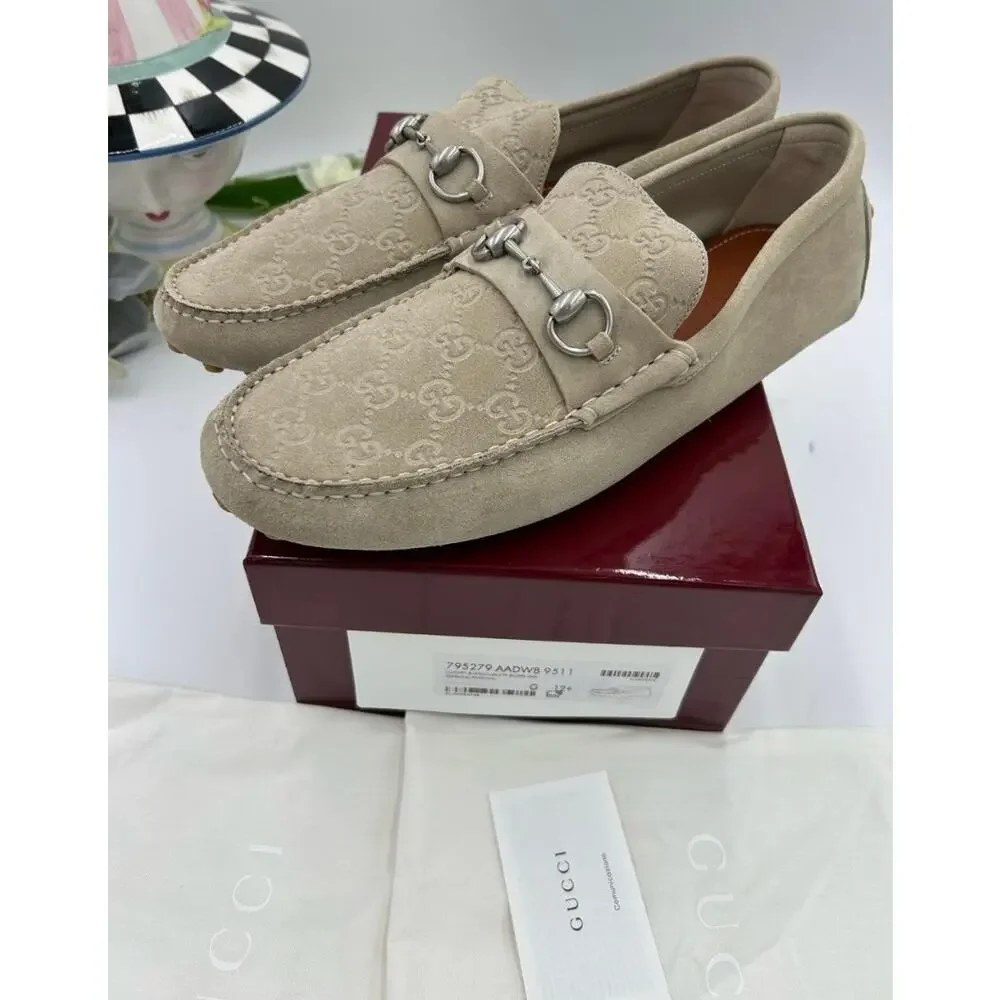 Men's Gucci suede GG embossed loafers size 12.5 fits 13 US made in Italy
